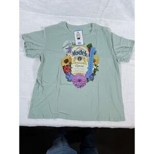 Modelo Especial Beer Floral Graphic Tee Womens Large Green Cotton T-Shirt